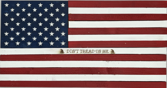 Wooden American Flag inscribed with "Don't Tread on Me"